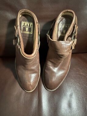 Frye Brown Leather Buckle Clog Boots
